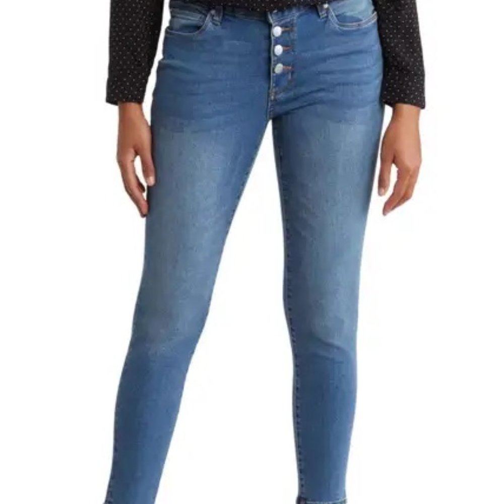 Tahari Exposed Button Fly Ankle Crop Skinny Stretch Jeans